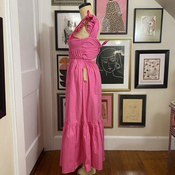 O.P.T one pretty time x revolve women's pink poplin midi ruffle dress NWT sz XS - Picture 3 of 8
